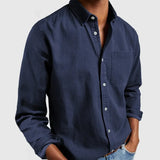 FOESCE Spring Autumn Men's Casual Slim Shirts Solid Long Sleeve Turn-down Collar Casual Business Shirts Classic Button-up Tops Cardigan