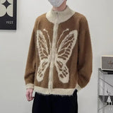 Y2K Korean Butterfly Knitted Sweater Men Cardigan Coat Jumpers Zipper Winter Casual Harajuku Knitwears Streetwear