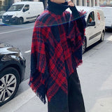 FOESCE 2025 Men's Spring Autumn Shawl Lady Knitted Wrap Plaid Pullover Cloak Loose Turtleneck Sweater Fall Winter Poncho Capes