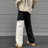 FOESCE Spring Autumn New Contrast Color Elastic Waist Fashion Straight Pants Man High Street Loose Cotton Pocket Drawstring Trousers