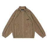 FOESCE 23AW Mens Corduroy Street Stand-Up Collar Cardigan Top Genderless Trend American Fashion Casual Simple Loose Jacket Unisex