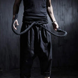 FOESCE Men Summer Black Linen Harem Pants Nightclub Stage Baggy Trousers With Rope Belt Mens Gothic Punk Hip Hop Joggers Street Wear