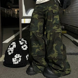 FOESCE Color Match Multi-pockets Camouflage Cargo Pants for Men and Women Streetwear Patchwork Baggy Overalls Wide Leg Loose Trousers
