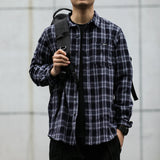 FOESCE 2025 autumn frosted shirt men's plaid loose long sleeved casual work clothes thick shirt trend camisa masculina slim fit blouse