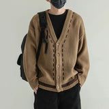 Autumn Clothing Men's Light Luxury Knitted Button Down Cardigan Sweater Long Sleeve Streetwear Patchwork Coat Fashion Knitwear