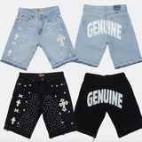 Shorts Y2K Jeans Men Women Gothic Hip Hop Rhinestones Retro Blue Baggy Jeans Denim Gym Shorts High Waist Basketball Casual Short