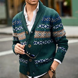 Men's Casual Sweater Autumn and Winter Knitted Cardigan with Lapel and Long Sleeved Jacquard Sweater Jacket Clothing