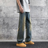 FOESCE 2025 Washed old torn jeans, men's summer American style street ruffians, handsome pants, trendy high street straight pants