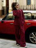 FOESCE Women Casual Brown Cotton Linen Shirt Pants Suit Fashion Single Breasted Blouses Elastic Waist Pant Set 2025 Spring Loose Outfit