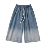 FOESCE Korean Fashion Men Gradient Denim Shorts Wide Leg  Jorts Jeans Man Summer Streetwear Oversize Casual Baggy Jeans Shorts