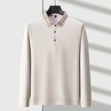 FOESCE Light luxury brand polo shirt long sleeved spring and autumn new style comfortable and breathable casual striped lapel T-shirt