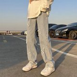FOESCE Cross Embroidery Y2k Jeans Mens Straight Denim Pants Casual Vintage Jeans Versatile Fashion Streetwear Spring High Street Pants