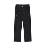 FOESCE Vibe style rivets button up niche jeans for men and women Instagram trendy high street loose and slimming slightly flared long