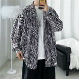FOESCE zebra striped shirt men's spring autumn new drape personalized loose long sleeve shirt coat camisa hombre