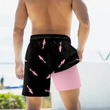 Men's Sharks Print Drawstring Shorts with Pockets, Casual, Double Layer, Summer Beach Sports