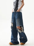 FOESCE American style distressed and distressed design, floor mopping jeans for men and women, loose high street straight leg casual