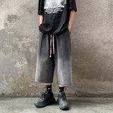 FOESCE Korean Fashion Men Gradient Denim Shorts Wide Leg  Jorts Jeans Man Summer Streetwear Oversize Casual Baggy Jeans Shorts
