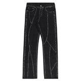 FOESCE  New Factor American High Street Washed Jeans Black Slight Rao Fashion Casual Design Pants