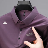 FOESCE Ice Silk Cool Soft Men's Short Sleeved T-shirt 2025 Summer Printed Business Casual T-shirt Lapel Tops