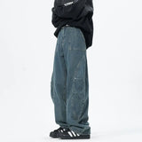 FOESCE Patchwork style Men's Baggy Straight Jeans Personality unisex Fashion Korean High Street Denim Pants Streetwear Male Trousers