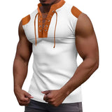 FOESCE 2025 European and American Amazon Summer New Men's Colored Tie up V-neck Tank Top Casual Sleeveless T-shirt