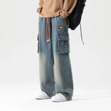 FOESCE Big Size Men's Cargo Jeans Loose Wide Leg Straight Denim Pants Male Autumn Streetwear Casual Baggy Cowboy Trouser Plus Large 8XL