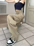 FOESCE American workwear casual pants for women in spring and autumn, loose straight leg design, spicy girl, high waist, floor length,