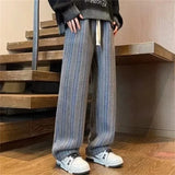 FOESCE 2025 New Men's Striped Woolen Straight Leg Trousers Classic Y2K Vintage Baggy Pants Casual High Street Fashion Gym Sweatpants