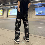 European and American Men's Jeans Hip Hop Ripped Pants Personality Trend Street Jeans Straight Casual Trousers Washed Jeans