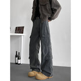 FOESCE Cargo jeans mens 2025 Spring Men Baggy Jeans Men Wide Leg Pants Big Pockets Streetwear Trousers Male Loose Denim Pants