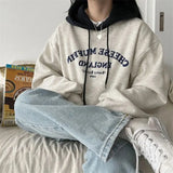 Foesce Hooded Sweatshirt For Women New Spring Autumn And Winter Thin Plus Velvet Cotton Top Hip-Hop Lazy Style Stylish Splicing