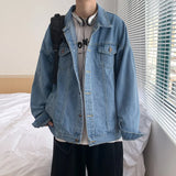 FOESCE Black Denim Short Jacket Men Turn Down Collar Bomber Jacket Jeans Coats Casual Pockets Overalls Streetwear Man Clothing Outwear