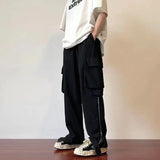 FOESCE Summer thin American retro Multi Pocket overalls for men trousers and women loose ins fashion brand white straight casual pants