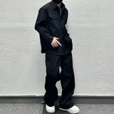FOESCE Mens Casual Shirt Wide-Leg Pants Suit 2025 New Genderless Fashion Trend Vacation Solid Color Loose Simple Two-Piece Set Unisex