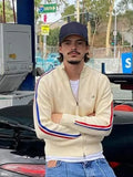Fashion Letter Embroidery Men's Knitted Cardigan Male Fashion Long Sleeve Contrast Zipper Jacket Autumn Hip Pop Street Knit Coat