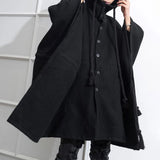 FOESCE Mens Dark Style Mid-Length Casual Hooded Cape Autumn And Winter Genderless Fashion Retro Loose Solid Color Shawl Cape Unisex