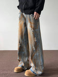 FOESCE Spring and autumn tie dyed distressed jeans, men's straight leg American trendy brand ruffian handsome casual hip-hop high 2025