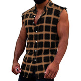 FOESCE Mens Sleeveless Flannel Tank Tops Casual Loose Button Down Cowboy Plaid Snap Shirts Plus Size Vest Camiseta Masculina Playeras