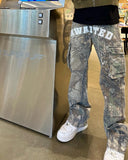 Y2K Retro Fashion Camouflage Cargo Pants Men Streetwear Baggy Jeans Wide Leg Straight Trousers Multiple Pockets Denim Pants