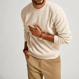 FOESCE Fashionable Waffle Knitted Sweaters Men Casual Solid Color Long Sleeve Crew Neck Knit Jumper Top Mens Autumn Trendy Slim Sweater