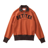 FOESCE Autumn American Retro 460G Thick Velvet Letter Printed Knitted Hoodies Men's 100% Cotton Washed Heavyweight Half Zip Sweatshirt
