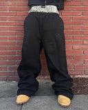FOESCE Y2K pants vintage Harajuku double Embroidered waist Sweatpants Men Wome Hip Hop Casual High waisted Wide Leg Pants Streetwear