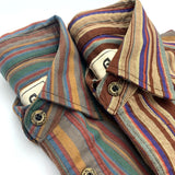 FOESCE Vintage National Striped Shirts for Men Spring Autumn Long Sleeve 100% Cotton Blouses Youth Male Casual Tops Soft Workwear