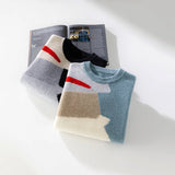 FOESCE New Men 100% Pure Cashmere Wool Soft Sweater O-neck Irregular Splicing Pullover Autumn Winter Casual Thick Basis Large Size Top
