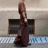 FOESCE Men Japanese Double-Layer Irregular Casual Culottes 2025 New Genderless Fashion Splicing Solid Color Loose Wide-Leg Pants Unisex