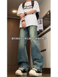 FOESCE 2025 Reversed Wearing Inverted Jeans Men's American High Street Vibe Pants Micro flared Workwear Wide Leg Floor Dragging new