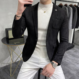 FOESCE Men's Deerskin Fleece Jacket Suit Coat Blazer Men's Business Leisure Slim Fit Brand Fashion High Quality Single Button Suit Coat