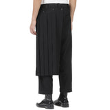FOESCE Men's Fashion Double Layer Skirts Pants New Trend Dark Deconstructed Pleated Trousers Straight Leg Pants Genderless Streetwear