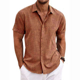 Men's Spring Summer Shirts Casual Loose Solid Shirts Sleeve Turn-Down Collar Button Retro Shirt For Male Blouse Sexy Tops