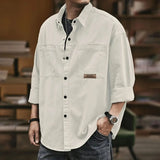 FOESCE 2025 New Spring and Autumn Fashion Trend Men's Polo Neck Solid Loose Casual Fashion Brand Long Sleeve Oversize Men's Work Shirt